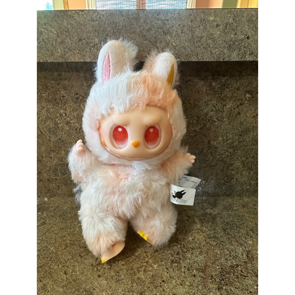 Pop Mart Labubu The Monsters Plush Pendant Kasing Lung Peach White 7 inch